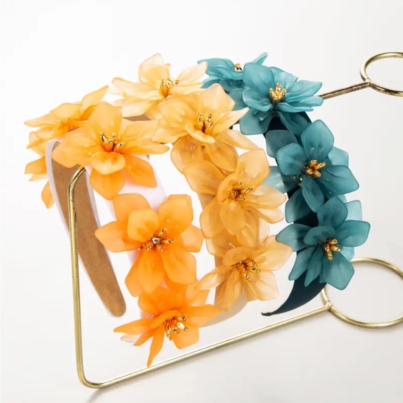 Greenish Blue Hued 3D Floral Headband - Picture 2 of 2